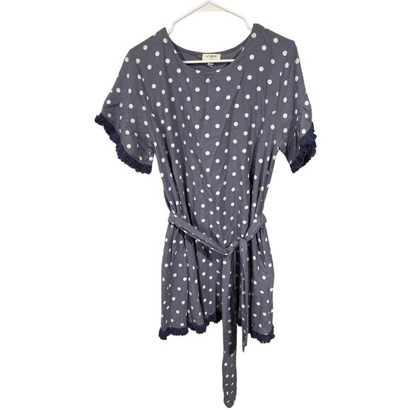 Umgee USA Polka Dot Short-Sleeve Tunic Dress With Belt & Ruffle Details - Picture 1 of 8